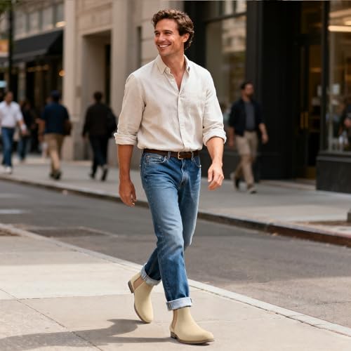 Image of Cestfini Men Chelsea Boots Casual Suede Dress Boots Comfortable Oxfords Ankle Boots for Men