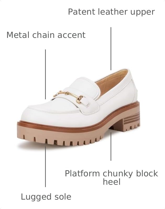 Image of VETASTE Women's Platform Chunky Heel Loafers Slip on Business Casual Shoes | Classic Closed Round Toe, Lug Sole, Work Office Uniform Oxfords, Metal Chain