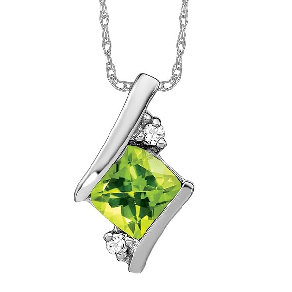 IceCarats 925 Sterling Silver Vintage Cushion-cut Green Peridot Diamond Necklace Chain Pendant Charm April August Birthstone Jewelry2