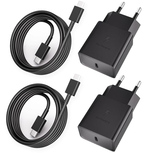 2-Pack Caricatore Rapido USB C Caricabatterie 15W e 2M Cavo Tipo c Per Samsung Galaxy S22 S21 S20 S23 Note8 S10e S10 S9 S8 A54 A53 A34 A33 A14 A13 M54 M13 USBC Spina Alimentatore