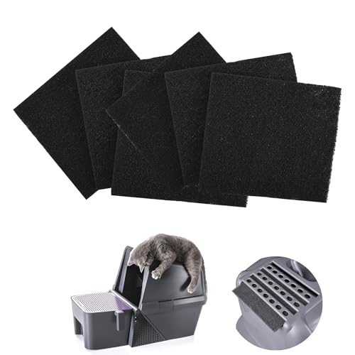 Carbon Filter Replacement Pads for Cat Litter Box Black 6 Pack 4.53x4.13 Inch Activated Charcoal Odor Control Filters for Hooded Litter Trays