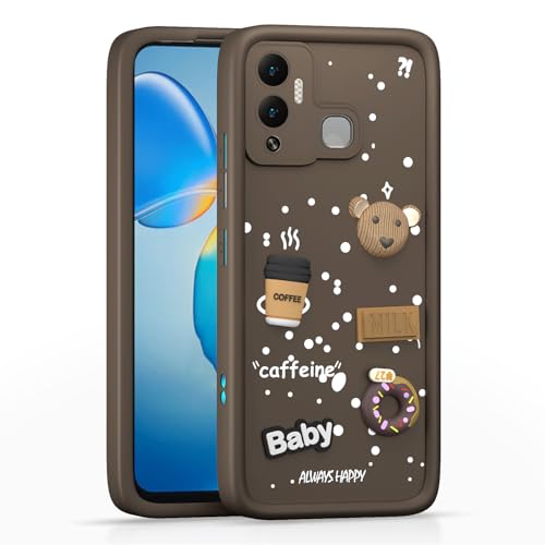 Image of Pikkme Back Cover for Infinix Hot 12 Play | 3D Bear Silicone Cute & Fun Coffee Cartoon | Full Body Protection Bumper Case (Brown)