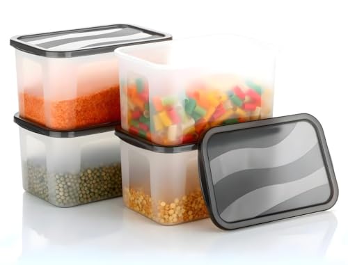 Image of SR Plastic Airtight Storage Container for Kitchen, Pantry and Home Organization | Multipurpose Stackable Refrigerator Organizer for Snacks, Fruits, Bread and Cosmetics (Set of 3-Transparent)