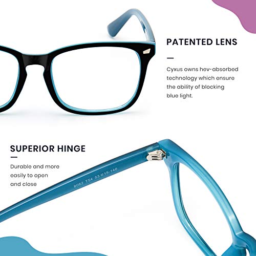 Image of Cyxus Blue Light Glasses Men Women Reduce Eye Strain UV400 Protection 8082 | Eye Protection,Classic Sqaure Frame,Ideal for Computer Screen Office Work Daily Wear