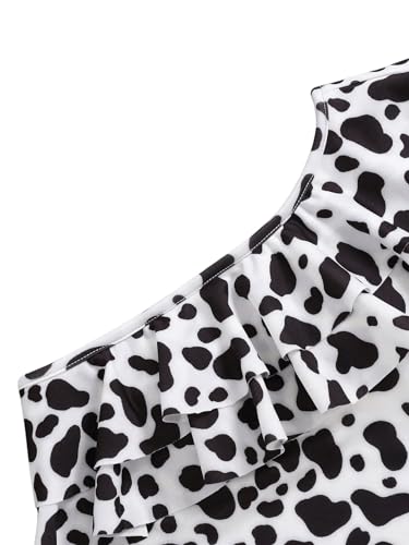 OYOANGLE Girl's Printed One Shoulder Ruffle Trim One Piece Swimsuit Summer Bathing Suits3