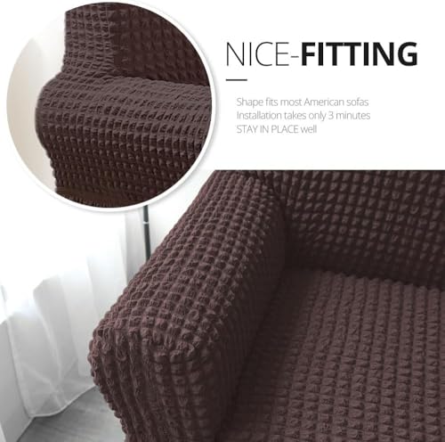 Image of Bails Sofa Cover 1 Seater Fully Covered | Sofa Cover 3 Seater Fully Covered | Sofa Cover 1 Seater | Universal Elastic Bubble Fabric with Frill Sofa Protector Cover (Coffee, 1 Seater)