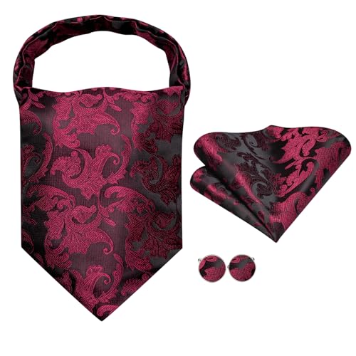 Image of Dubulle Paisley Floral Ascot for Men Self Tie Mens Cravat and Pocket Square Cufflinks Wedding