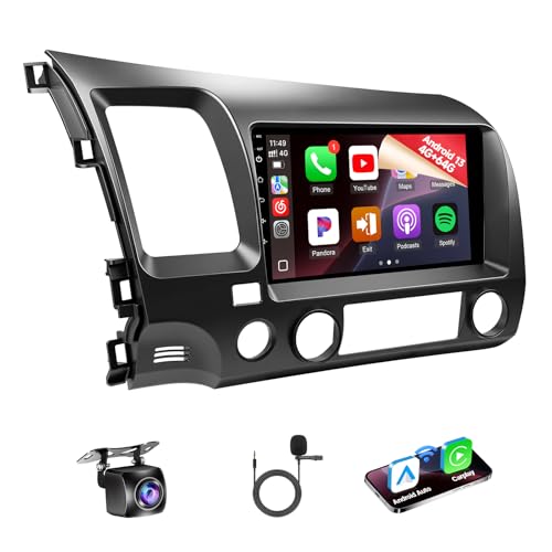 Naifay 4G+64G Android 13 Car Radio for Honda Civic 2006 2007 2008 2009 2010 2011, 9 inch IPS Touch Screen for Honda Civic CarPlay/Android Auto/Bluetooth/GPS/WiFi/Mirrorlink/Camera