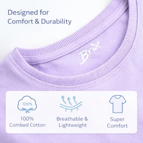 Image of Brix Girls Short Sleeve T-Shirts 5 Pack - Soft Cotton Tees, Breathable Everyday Tops, Tagless Comfort.