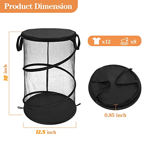 Collapsible Round Popup Laundry Hamper With Lid 2Pcs Set, White & Black Foldable Mesh Laundry Basket With Reinforced Carry Handles Solid Bottom, Large Double Clothes Hamper For College Dorm Travel #TOP2
