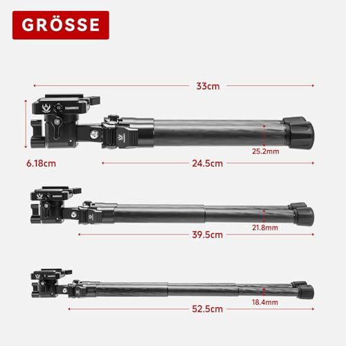 XAMOREST SBP-DP SteadyShot Kohlefaser Zweibein, Picatinny & Arca-Swiss-Doppelklemmung, 360° Schwenk & ±45° Neigungseinstellung, 3 teilige Beine Jagd Zweibein