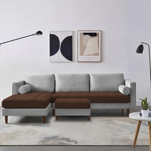 Image of Lezra LHS 4 Seater L Shape Sofa Set with Center Table for Living Room (Brown Grey Fabric) Premium Fabric Sofa