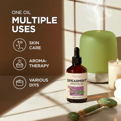 Image of 100% Pure Spearmint Essential Oil - 4 Fl Oz - Spearmint Oil for Hair, Skin, Diffuser, Aromatherapy & DIY Candle Making Scent