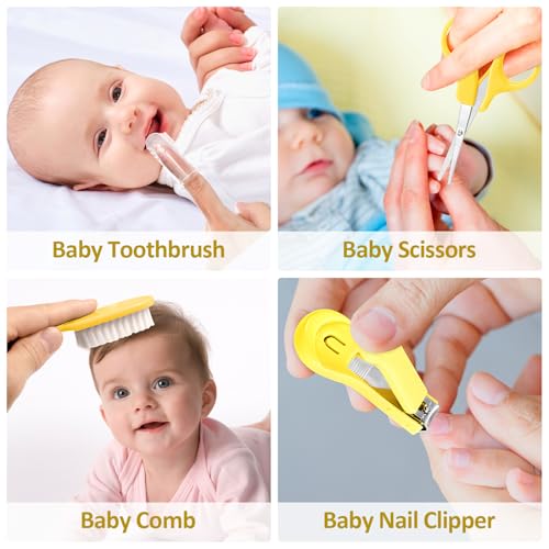 Image of Baby Grooming Kit, Infant Safety Care Set with Hair Brush Comb Nail Clipper Nasal Aspirator,Baby Essentials Kit for Newborn Girls Boys (Yellow)