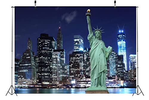 BELECO 8x6ft Fabric Statue of Liberty Backdrop New York City Skyscraper Urban Night Scene Skyline Background Cityscape Landmark Home Decor NYC Party Decorations Birthday Shoot Video Studio Props by BELECO - Used condition - Image 4