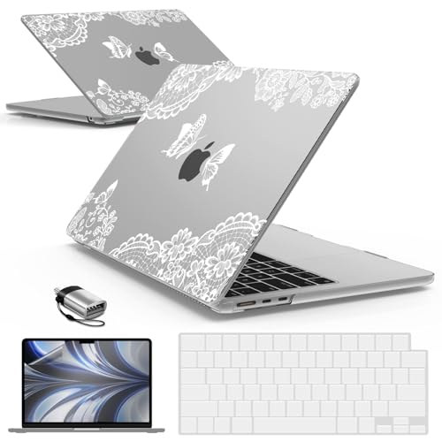 IBENZER Compatible with MacBook air 13 inch Case 2026 2025 2024 2023 2022 M4 A3240 M3 A3113 M2 A2681, HardShellCase w/KeyboardCover ScreenFilm Type-C for Mac air 13.6", Lace, KK-LACE+2TC