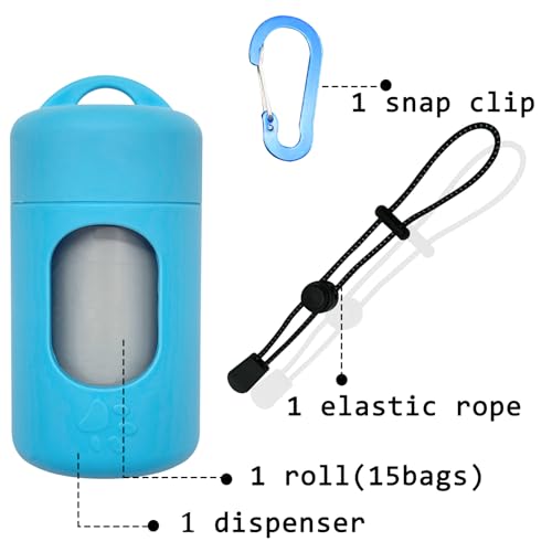 Image of Dog Poop Bag Dispenser for Leash with Snap Clip, Skin-friendly Texture Waste Bag Holder for Dog Walks and Cats, Pets Litter Bag Container, Indoor & Outdoor Use (Blue, 1)