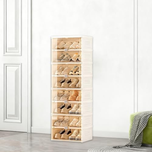 Xinzyxx シューズボックス クリア ケース 収納ボックス 折り畳み スリム 靴箱 靴収納 折り畳み 収納ボックス ラック 防塵カバー おしゃれ 透明 男女兼用 PPボード 工具不要 省スペース リビング 廊下(1列8段 - 16足)