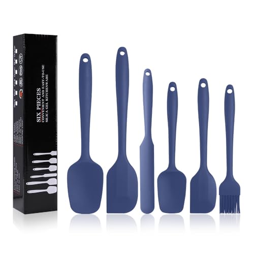 Silicone Spatulas Set, Rubber Spoon Spatula Heat Resistant Spoonula One Piece Design Seamless Spatula Non-Stick Scrapers Baking Mixing Tool (Dark Blue)