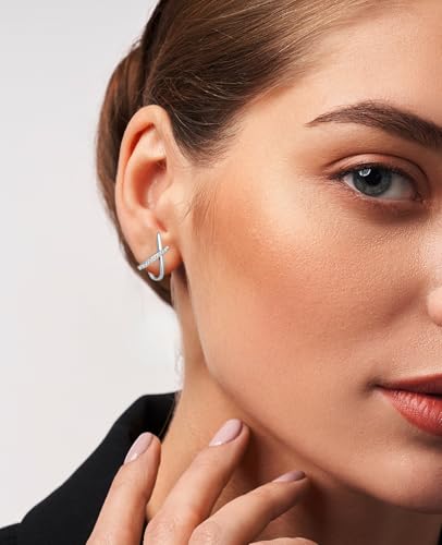 Emibele Silver Stud Earrings for Women, Dainty Silver Earrings with 925 Sterling Silver Post, Simple Minimalist Cubic Zirconia Earrings Trendy, Hypoallergenic Earrings for Women Jewelry Gifts — view 4