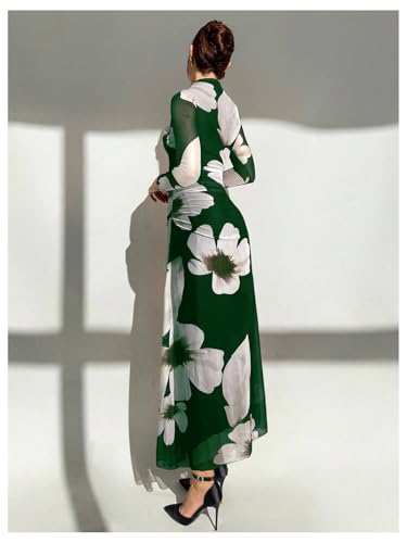 Image of Verdusa Women's Floral Wedding Guest Dress Long Sleeve Mesh Slimming Cocktail Vacation Maxi Dresses