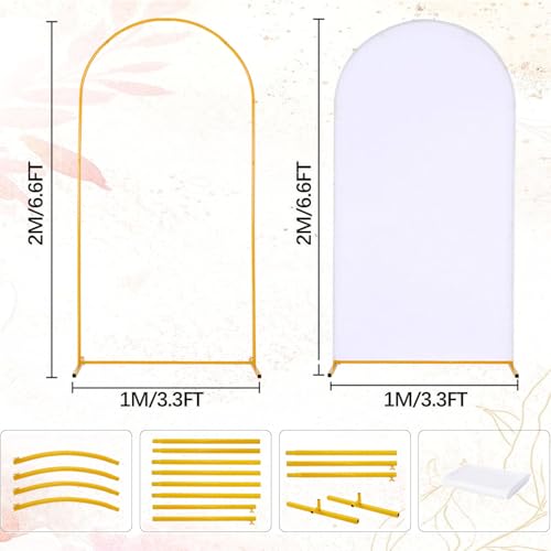 Image of Vincidern 6.6FT Arch Backdrop Stand and Cover Set, Metal Arch Stand with White Cover for Wedding, Party, Baby Showers, Graduation, Birthday, Event Backdrop Decorations