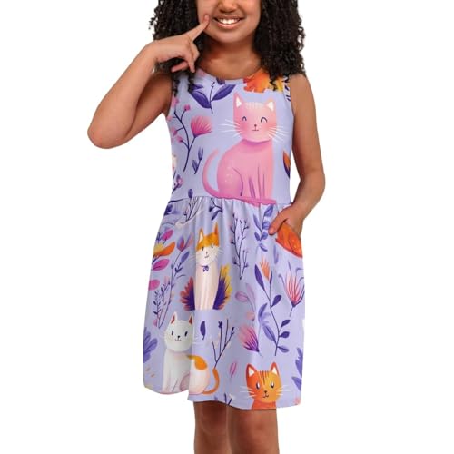 Girls Cute Print Dress with Pockets Swing Loose Fit Sleeveless Summer Mini Twirly Dress for Girls3