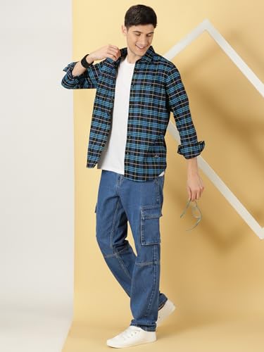 Image of Thomas Scott Men's | Checks | Full Sleeve | Slim Fit | Cotton Polyester Blend | Double Pocket | Spread Collar | Casual Shirt