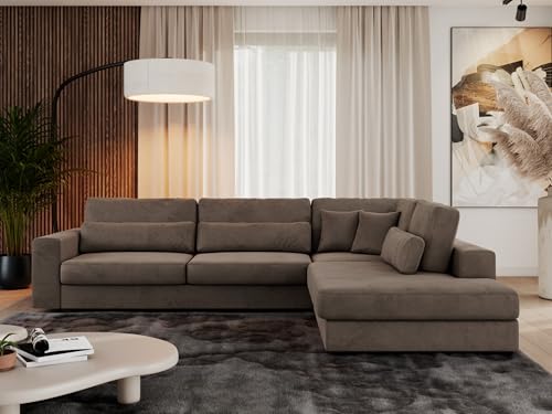 MKS MEBLE Ecksofa Sofa L-Form Braun Velvet, Wohnlandschaft L-Form, Couch L Form, Sofagarnitur Couchgarnitur Polsterecke, Breite: 316 cm - Savona L - Braun Velvet - Rechts – Bild 4