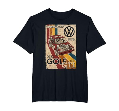 Volkswagen Golf GTI MK1 Retro Art 1976 T-Shirt, Men's Big and Tall, Black, 5X Tall