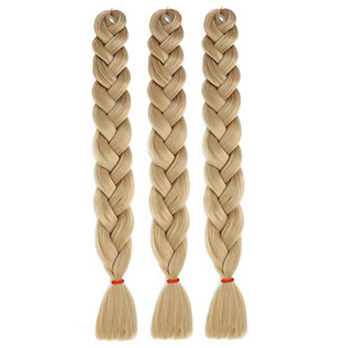 JulyQueen 165g Crochet Braiding Hair Blonde Color Crochet Hair for Black Women Synthetic Hair Extension Fold Length 41 Inch 3 Pack