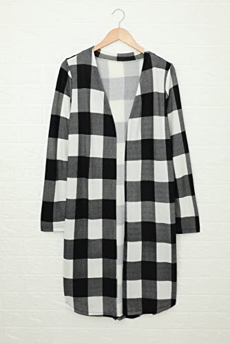 Women's Plaid Casual Loose Long Sleeve Cardigan Open Front Cover Up Tops3