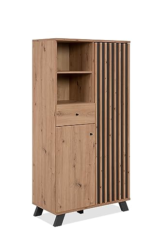 DEINE TANTE EMMA 003528 Kommode Medan 53A Highboard Vitrine Artisan Eiche Nb. / Anthrazit Lamellen ca. 80 x 156 x 40 cm