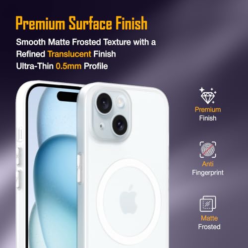 Image of ZAP CASE Paper Thin Case for iPhone 15 | Ultra-Slim 0.5 mm Back Cover | Metal Buttons | Lightweight | Matte Finish | Anti-Fingerprint | Scratch Resistant | Camera Protection | Magsafe | White