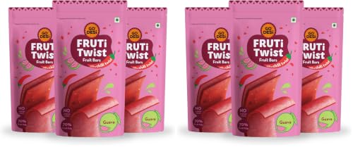 Image of GO DESi Guava Fruti Twist Fruit Bars - 3 x Pack of 20 pieces, Papad, Fruit Jelly