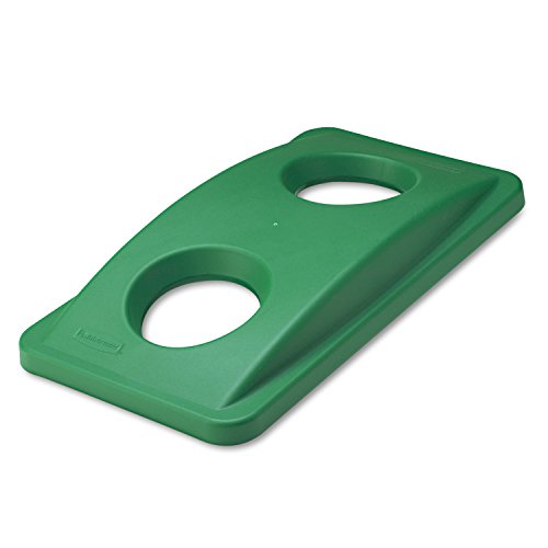 Rubbermaid Commercial Products Green Recycle Trash Can Can Bottle Recycling Lid, For Use with Untouchable Square Bins
