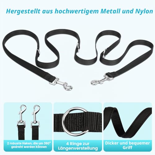 oneisall Freihandleinen für kleine & mittelgroße Hunde, Hundeleine 2.5m verstellbar Übungsleine & Führleine | Nylon Doppelleine mit 2 Karabiner Schwarz