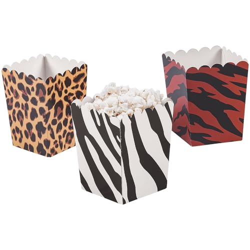 Image of Fun Express Animal Print Mini Popcorn Boxes - Vibrant Party Supplies VBS Vacation Bible School Birthday Baby Showers Special Events - Fun Decorative Snack Containers for Popcorn - Multicolor 24 Pieces