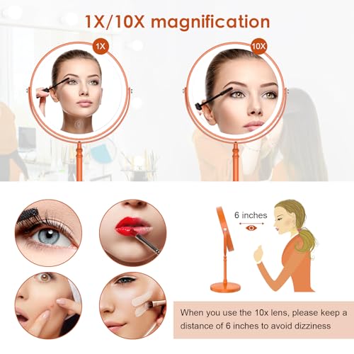 Image of DEIOVWXS Makeup Mirror, Rechargeable Vanity Mirror with 3 Lights, 1X /10X
