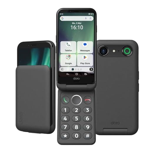 Doro - Aurora A20 Flip Smartphone - Seniorentelefon - Einfach zu bedienen - Hilfetaste mit GPS-Ortung - Hörgerätekompatibel - USB-Kabel im Lieferumfang - Weiß