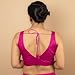 FIGURE'S DESIGNER Women's Dupion Raw Silk Sleeveless V Neck Sabyasachi Cut Readymade Saree Blouse Padded Stitched Lining Designer Indian Festive Blouse S4 (Rani Pink, 38)