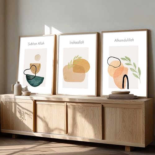 Image of kotart Home Decoration Painting Islamic Paintings With Frame For Living Room Bed Room Hotel Wall Decor Digital Reprint Engineered Wood Set of 3 (Art 4, 13X17 INCH)