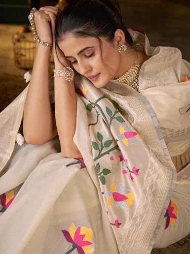 Image of SWORNOF Women's Pure Silk Saree With Blouse Piece
