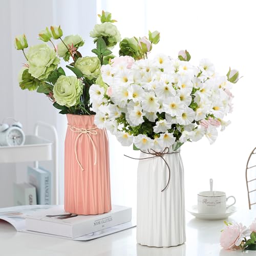 12 Bundles Artificial Flowers for Outdoors Decoration, Fake Silk Morning Glory Flowers Faux Eucalyptus Plants UV Resistant for Patio Garden Home Decor (White) image 6