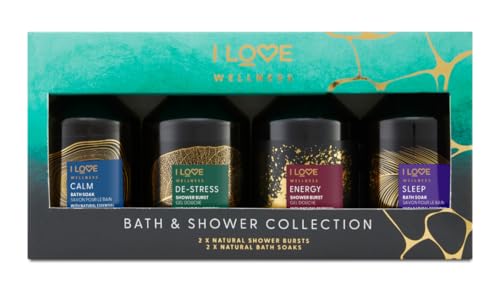 I Love Wellness Mood Collection, Bath and Shower Collection, 2 x 125ml Natural Shower Bursts, 2 x 125ml Natural Bath Soaks