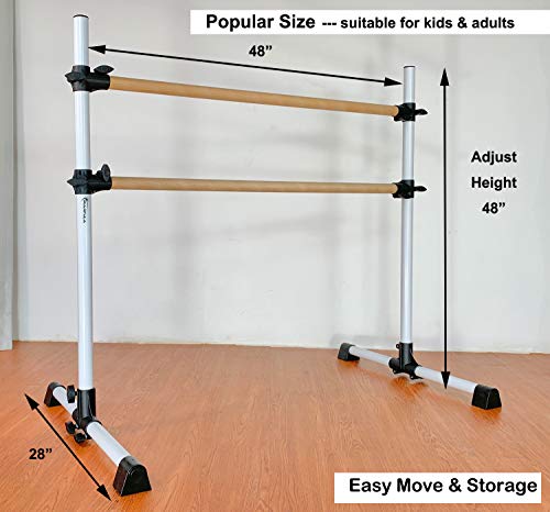 MARFULA 4 Ft Portable Wood Ballet Barre Ballet Bar Dance Barre Freestanding with Carry Bag