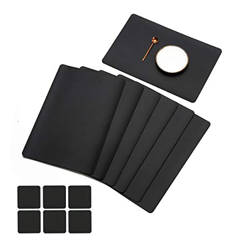 JJ JUJIN Juego de 6 Manteles Individuales Antideslizantes, Lavables, PVC, Resistentes al Calor, para Mesa de Comedor Negro Cover