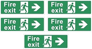 Pack of 5 self adhesive vinyl Fire exit signs (right arrow) - 315mm x 105mm