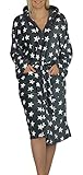Octopus Damen Mikrofaserbademantel mit Kapuze kuscheliger Morgenmantel superweich f5694 Farbe: Bademantel Grau Weisse Sterne (1462), Gr. 4XL