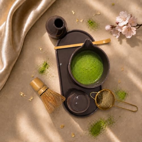 Dark Taupe 7-Piece Matcha Tea Set with Bowl & Bamboo Whisk by Generic - Image 3